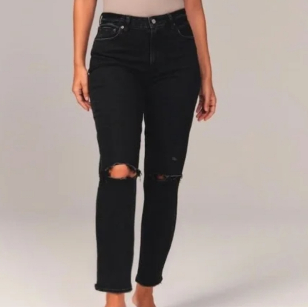 Abercrombie & Fitch High Rise Mom Jeans - 26 Regular, Black Wash